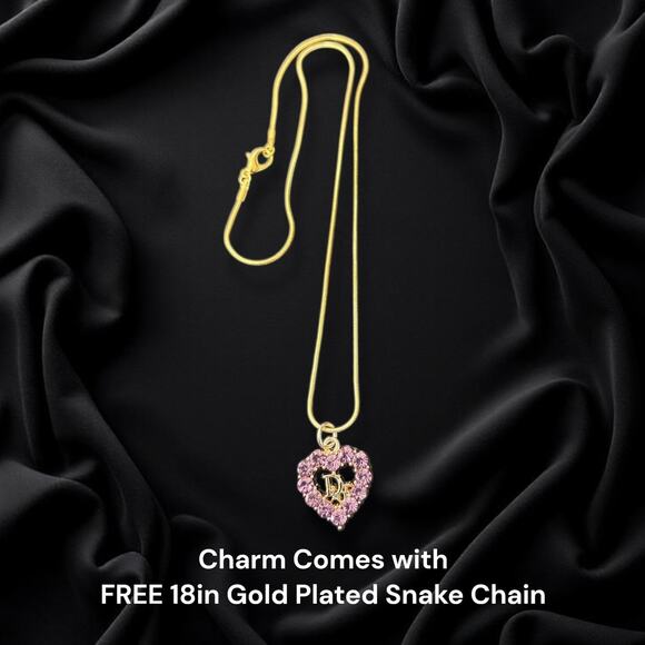 Jewelry - CD Pink Heart Zipper Pull Button Charm & Free 18in Gold Plated Snake Chain